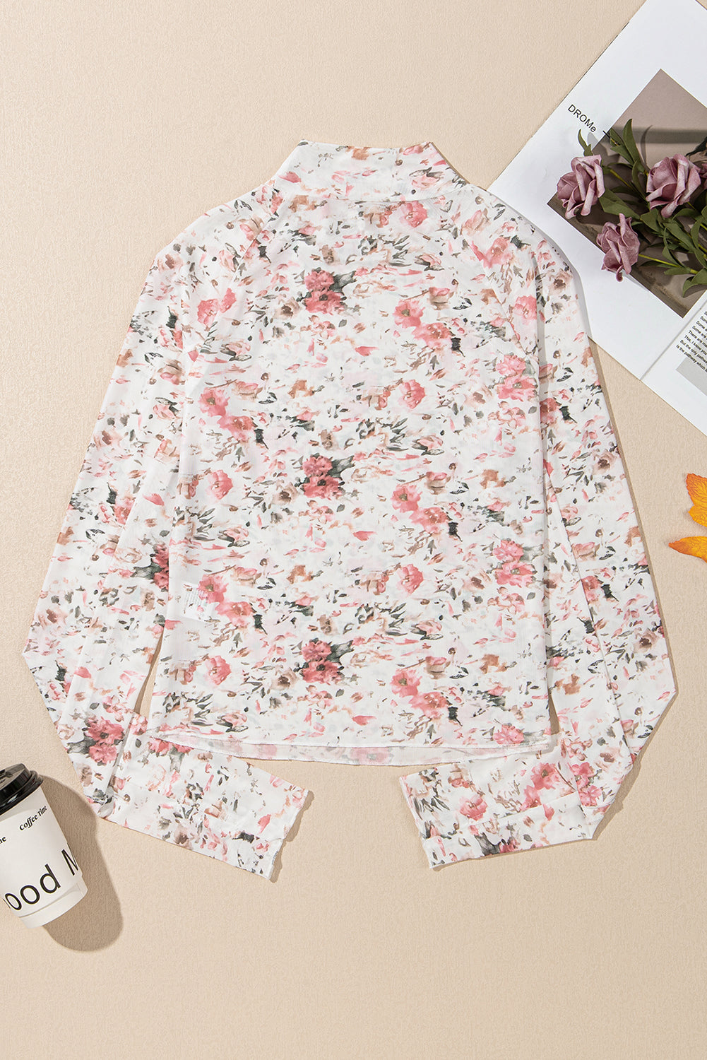 KaleaBoutique Floral Long Sleeve High Neck Sheath Mesh Top - KaleaBoutique.com