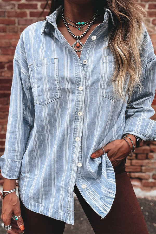 Boyfriend Chest Pocket Classic Denim Shacket - KaleaBoutique.com