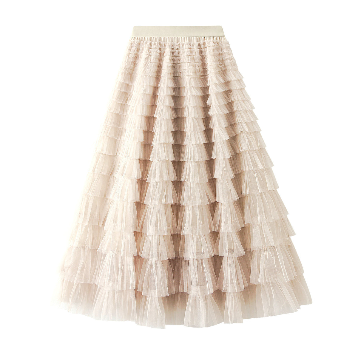 A-Line Mesh Ruffle Skirt Women's Temperament Sweet Long Skirt Slim Cupcake Dress Womens Clothing - KaleaBoutique.com