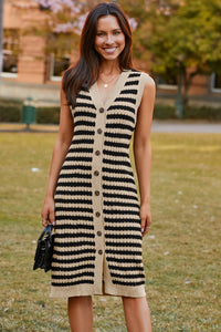 KaleaBoutique Stylish Buttoned Front Pencil Midi Sleeveless Sweater Dress - KaleaBoutique.com
