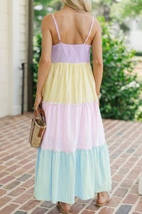 KaleaBoutique Stylish Striped Colorblock Adjustable Strap Scalloped Detail Long Dress - KaleaBoutique.com