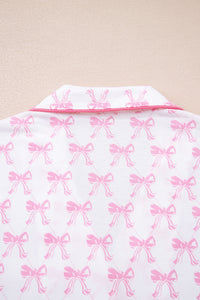 KaleaBoutique Stylish Bow Print Long Sleeve Shirt and Pants Soft Pajama Set - KaleaBoutique.com