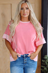 KaleaBoutique Stylish Half Sleeve Raw Seam High Low Side Split Top - KaleaBoutique.com