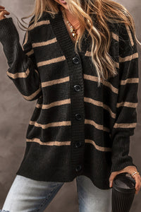 Buttoned V Neck Drop Shoulder Loose Cardigan - KaleaBoutique.com