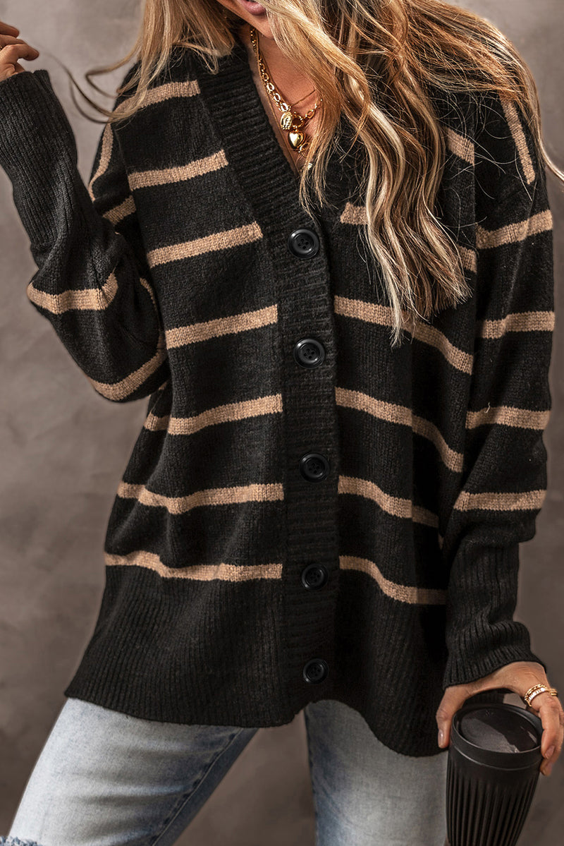 Buttoned V Neck Drop Shoulder Loose Cardigan - KaleaBoutique.com