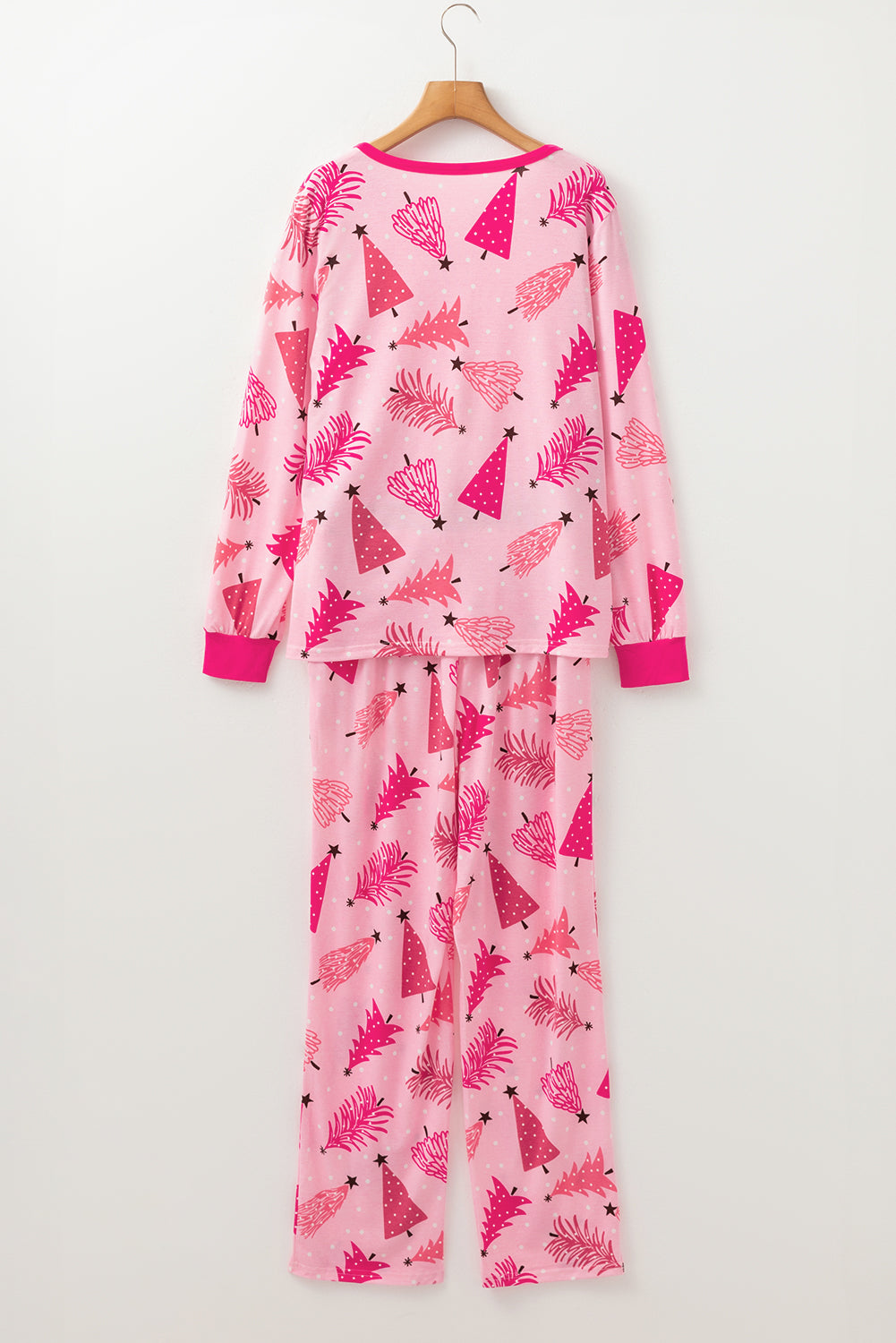 KaleaBoutique Stylish Christmas Tree Print V Neck Buttoned Pullover and Drawstring Pants Lounge Set - KaleaBoutique.com
