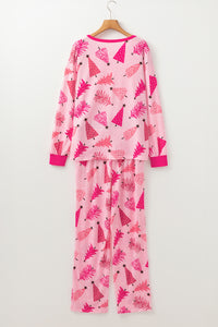 KaleaBoutique Stylish Christmas Tree Print V Neck Buttoned Pullover and Drawstring Pants Lounge Set - KaleaBoutique.com