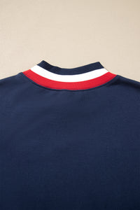 KaleaBoutique Comfortable USA Slogan Patch Embroidery Colorblock High Neck Long Sleeve Sweatshirt - KaleaBoutique.com