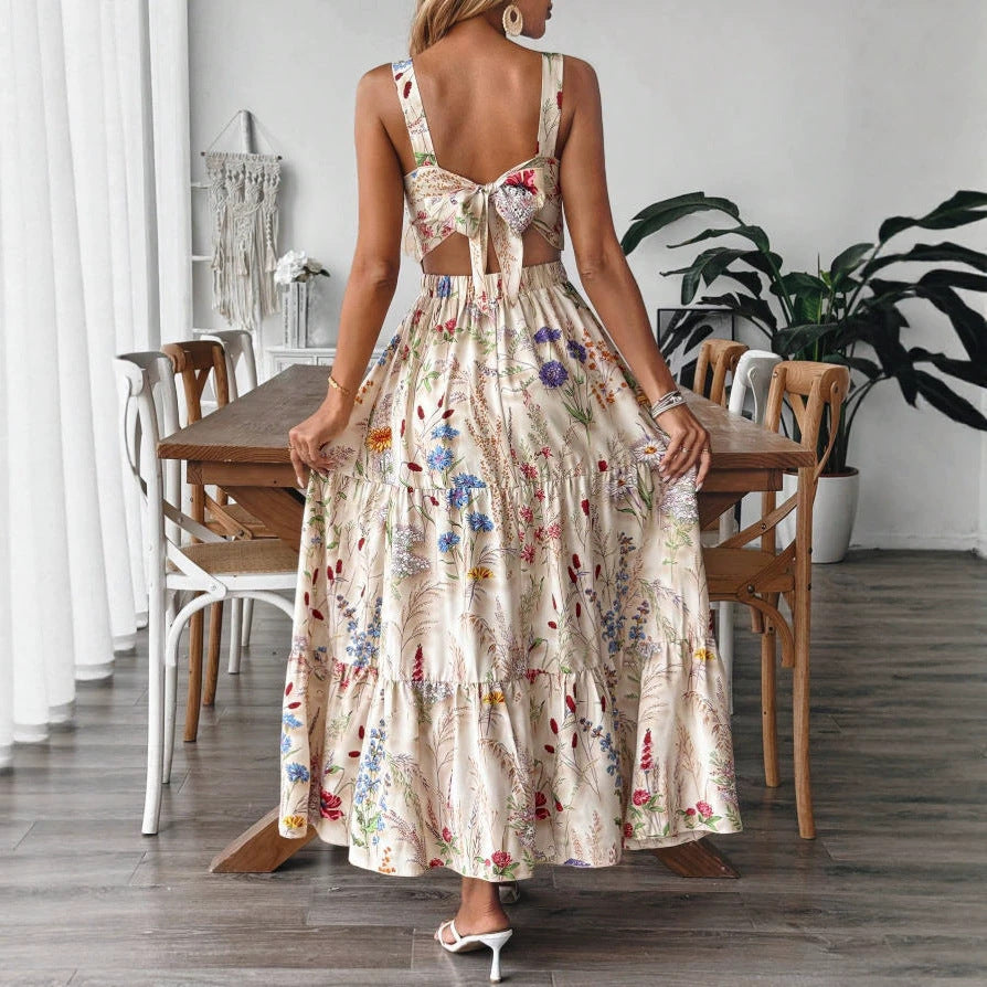 Plant And Floral Strap Maxi Dress - KaleaBoutique.com