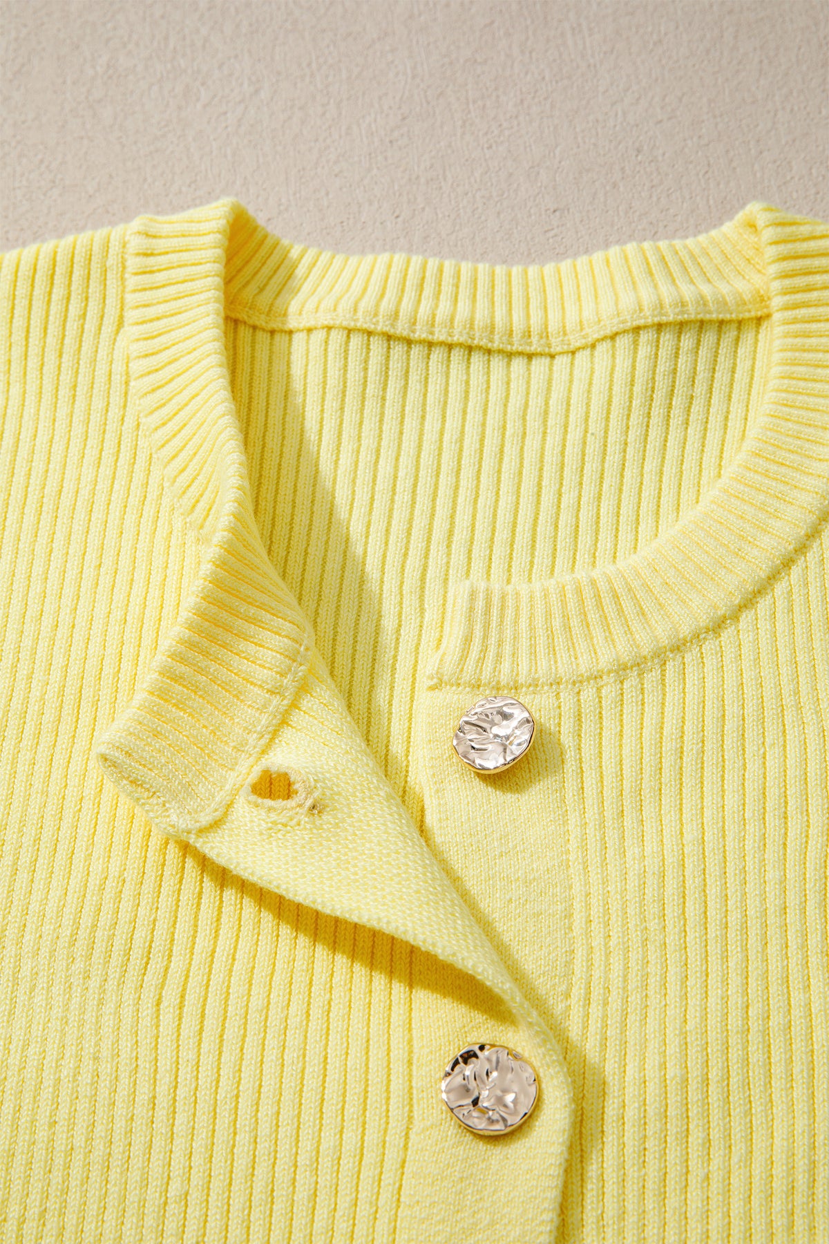 KaleaBoutique Stylish Ribbed Knit Contrast Frilled Short Sleeve Sweater Cardigan - KaleaBoutique.com