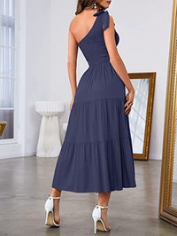 New Summer Fashion Women's One-shoulder Pleated Layered Hem Split Dress - KaleaBoutique.com