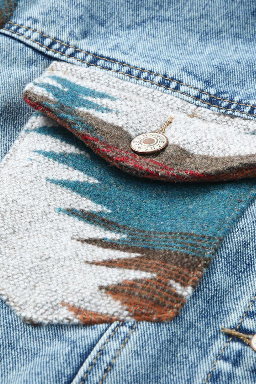 KaleaBoutique Stylish Aztec Print Frayed Hem Denim Jacket - KaleaBoutique.com
