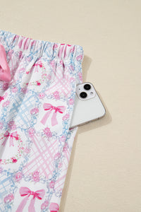 KaleaBoutique Stylish Bow Wreath Pattern Christmas Holiday Tied Front Long Sleeve 2pcs Pajama Set - KaleaBoutique.com