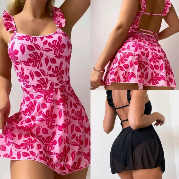 Women Ruffle-Strap Rose Floral Print One-Piece Swimsuit - KaleaBoutique.com