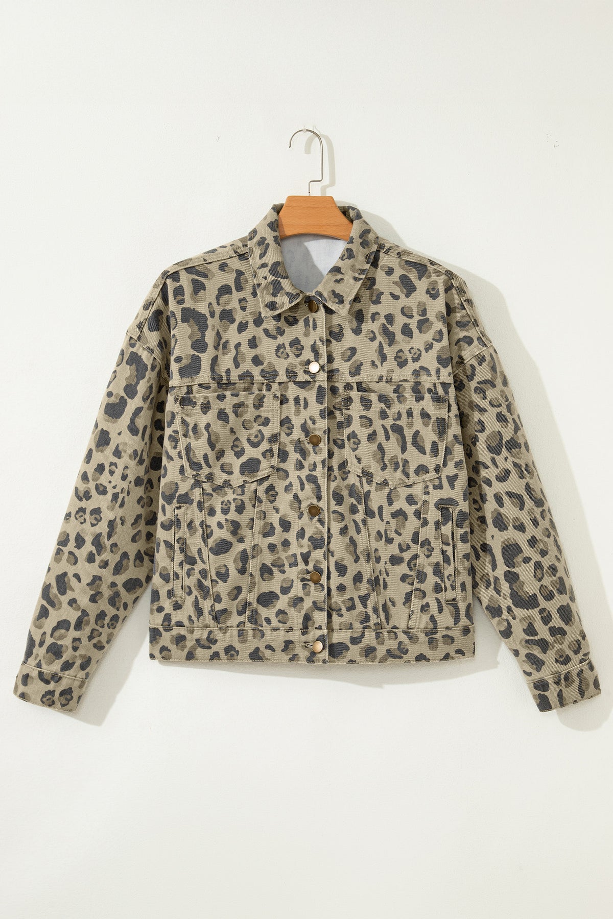 Retro Leopard Print Seam Detail Button Down Denim Jacket - KaleaBoutique.com