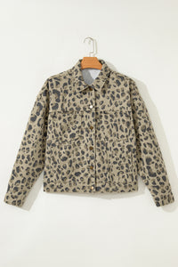 Retro Leopard Print Seam Detail Button Down Denim Jacket - KaleaBoutique.com
