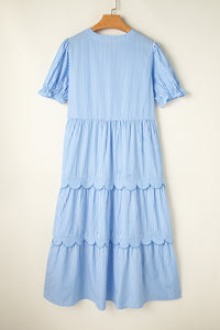 Bubble Short Sleeve Tiered Scallop Long Dress - KaleaBoutique.com
