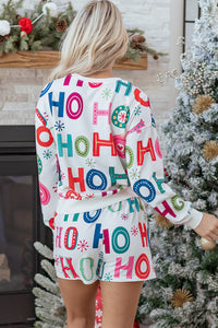 KaleaBoutique Stylish Ho Ho Ho Christmas Fashion Print 2pcs Lounge Short Set - KaleaBoutique.com
