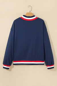 KaleaBoutique Comfortable USA Slogan Patch Embroidery Colorblock High Neck Long Sleeve Sweatshirt - KaleaBoutique.com