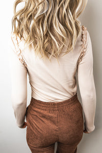 KaleaBoutique Stylish Solid Color Round Neck Frill Detail Long Sleeve Top - KaleaBoutique.com