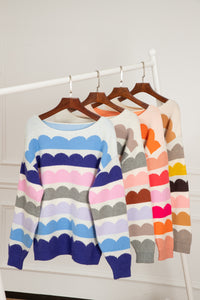 KaleaBoutique Stylish Wave Striped Balloon Sleeve Drop Shoulder Sweater - KaleaBoutique.com