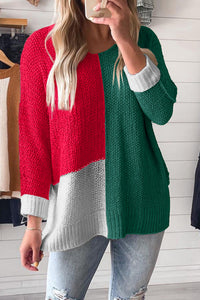 Color Block Knit V Neck Loose Sweater - KaleaBoutique.com