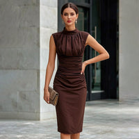 Women's High-Neck Sleeveless Ruched Sheath Dress - KaleaBoutique.com