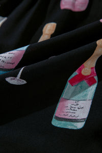 KaleaBoutique Stylish Christmas Wine Glass Print Bow Knot Two Piece Pajama Set - KaleaBoutique.com