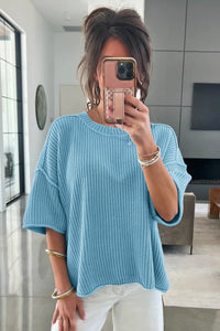 KaleaBoutique Comfortable Exposed Seam Detail Half Sleeve Loose Sweater - KaleaBoutique.com