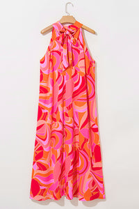 KaleaBoutique Stylish Abstract Printed High Neck Knotted Nape Sleeveless Maxi Dress - KaleaBoutique.com