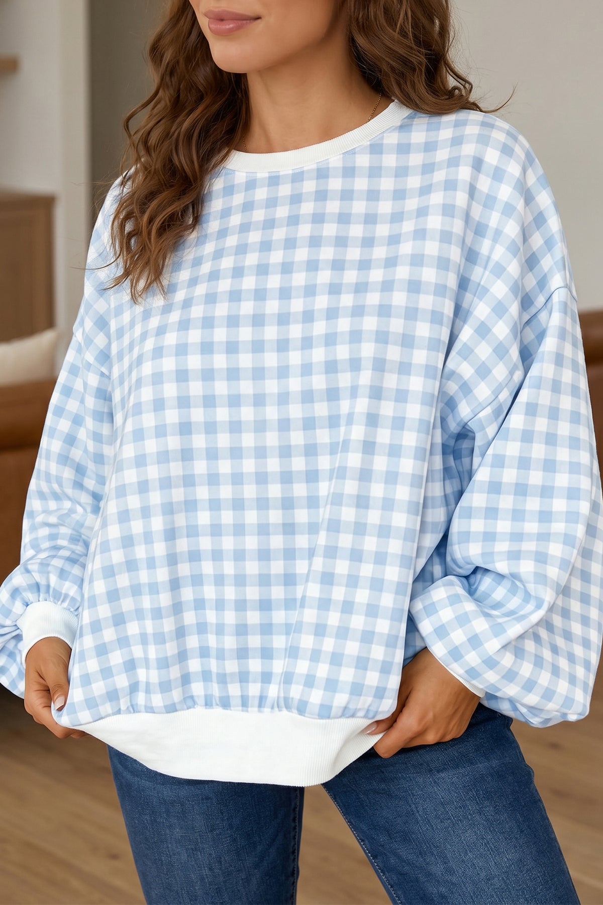 KaleaBoutique Comfortable Plaid Round Neck Long Sleeve Sweatshirt - KaleaBoutique.com