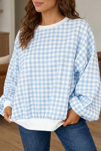 KaleaBoutique Comfortable Plaid Round Neck Long Sleeve Sweatshirt - KaleaBoutique.com