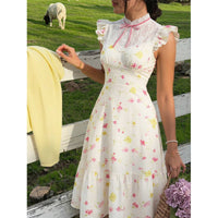 Women's Lace-Yoke Flutter-Sleeve Ruffle-Hem Midi Dress - KaleaBoutique.com
