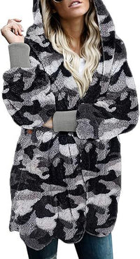 Women's Hooded Plush-Texture Longline Coat - KaleaBoutique.com