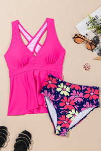 KaleaBoutique Stylish V Neck Ruffled Hem Floral Bottom Tankini 2 Piece Set - KaleaBoutique.com