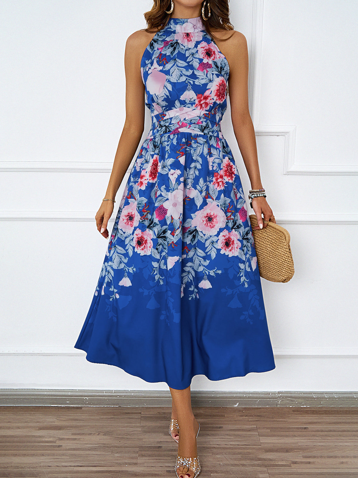 Halterneck Printed Waist Slimming Dress Women - KaleaBoutique.com
