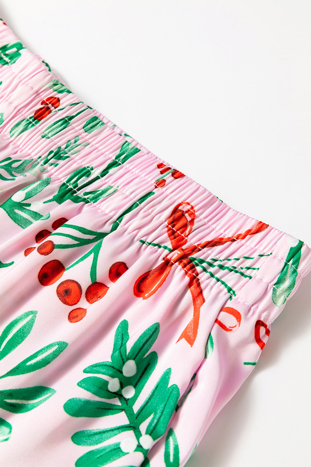 KaleaBoutique Stylish Christmas Berries Plant Print Satin Long Sleeve Pajama Set - KaleaBoutique.com