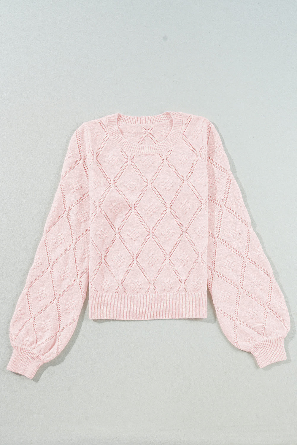 KaleaBoutique Openwork Plaid Puff Sleeve Cropped Sweater - KaleaBoutique.com