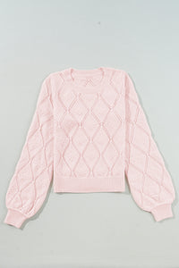 KaleaBoutique Openwork Plaid Puff Sleeve Cropped Sweater - KaleaBoutique.com