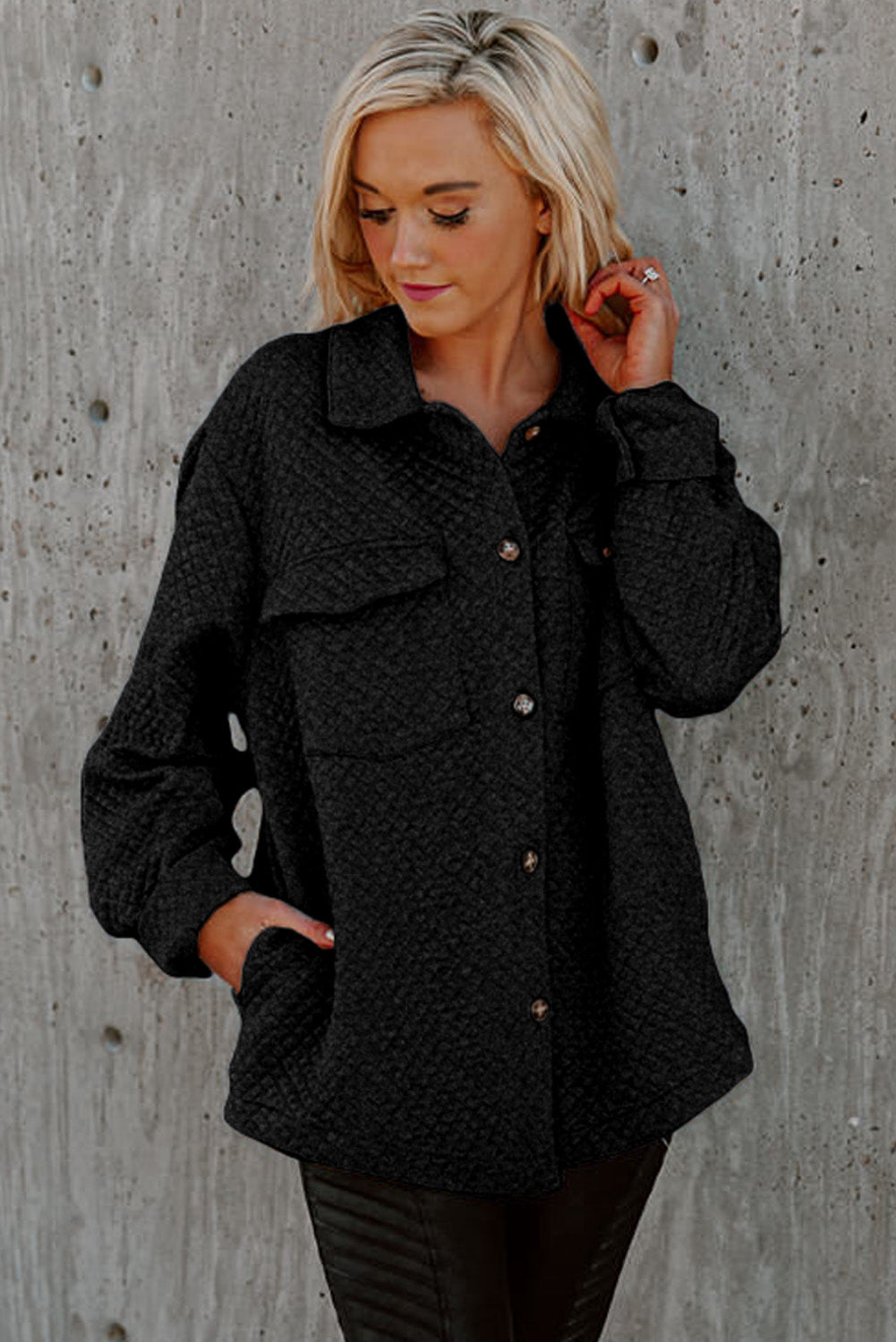 Retro Quilted Flap Pocket Button Shacket - KaleaBoutique.com