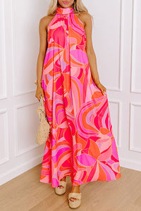 KaleaBoutique Stylish Abstract Printed High Neck Knotted Nape Sleeveless Maxi Dress - KaleaBoutique.com