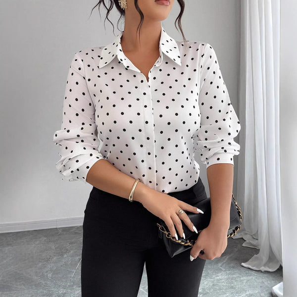 Women's Long-sleeve Polka-dot Slim-fit Lapel Blouse - KaleaBoutique.com