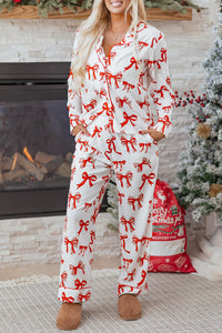 KaleaBoutique Stylish Christmas Bow Print Long 2pcs Pajama Set - KaleaBoutique.com