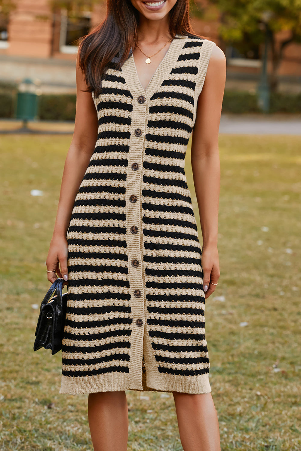 KaleaBoutique Stylish Buttoned Front Pencil Midi Sleeveless Sweater Dress - KaleaBoutique.com