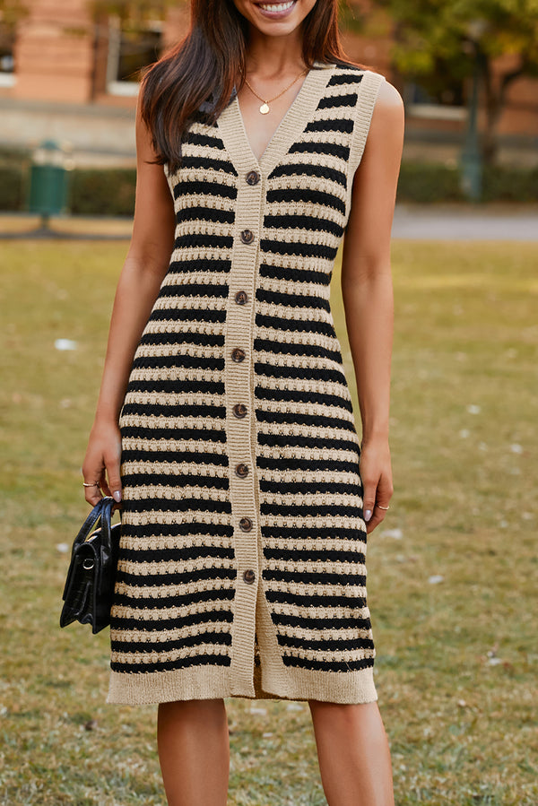 KaleaBoutique Stylish Buttoned Front Pencil Midi Sleeveless Sweater Dress - KaleaBoutique.com