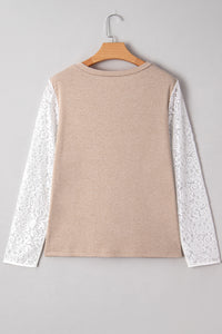 KaleaBoutique Stylish V Neck Contrast Lace Patchwork Long Sleeve Top - KaleaBoutique.com