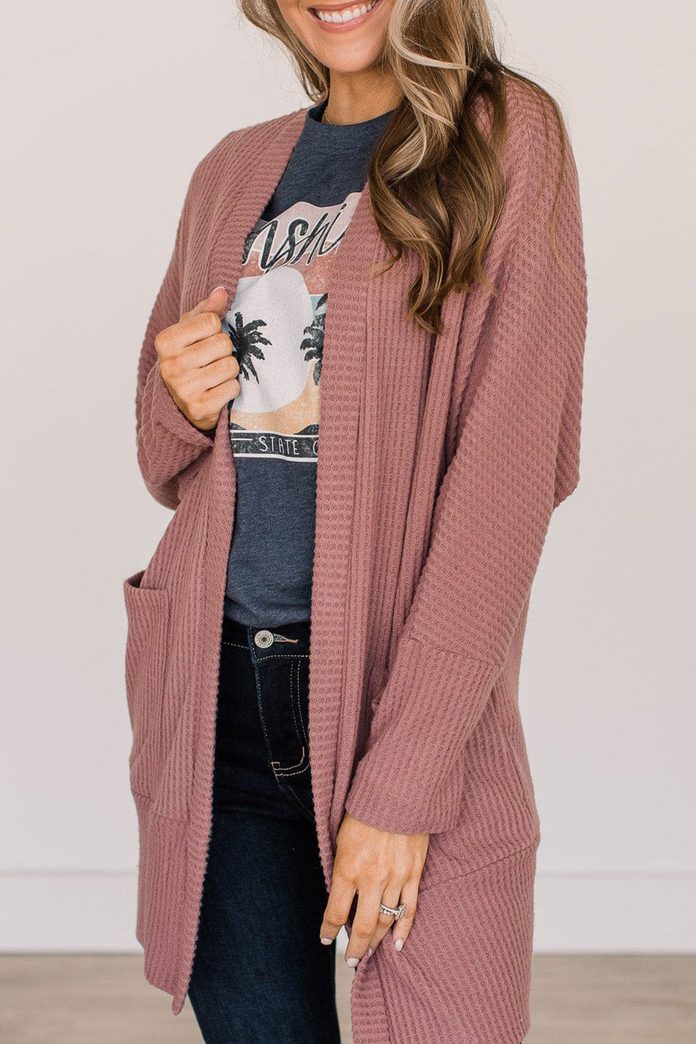 KaleaBoutique Solid Color Waffle Knit Cardigan with Pocket - KaleaBoutique.com