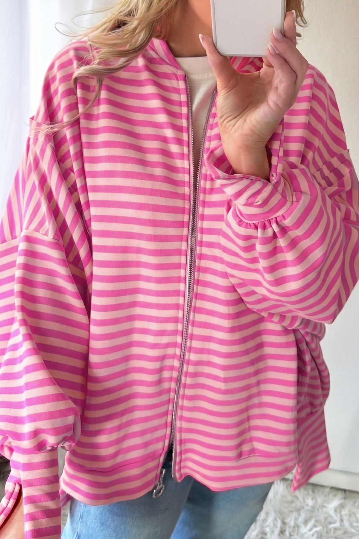 KaleaBoutique Stylish Zip-up Puff Sleeve Zip Jacket Sweatshirt - KaleaBoutique.com