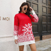 Christmas Snowflake Sweater Dress Loose Pullover Knitted Dresses Fall Winter Women's Clothing - KaleaBoutique.com