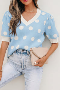 KaleaBoutique Comfortable Polka Dot Puff Short Sleeve Sweater Top - KaleaBoutique.com